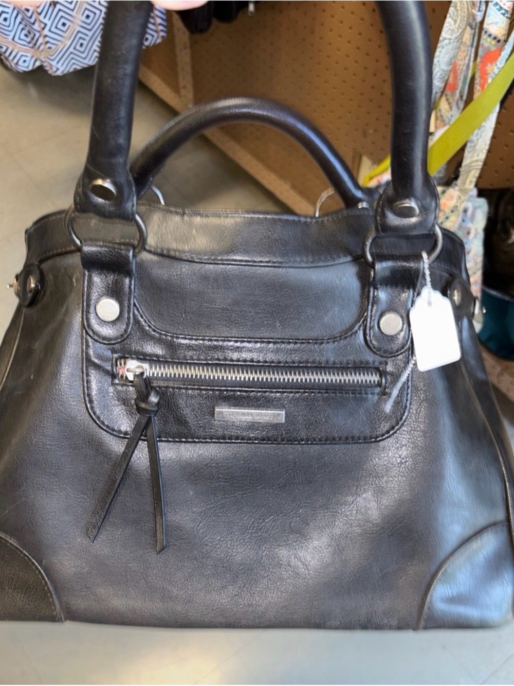 Victoria's Secret Black Leather Satchel with Front Zip Pocket